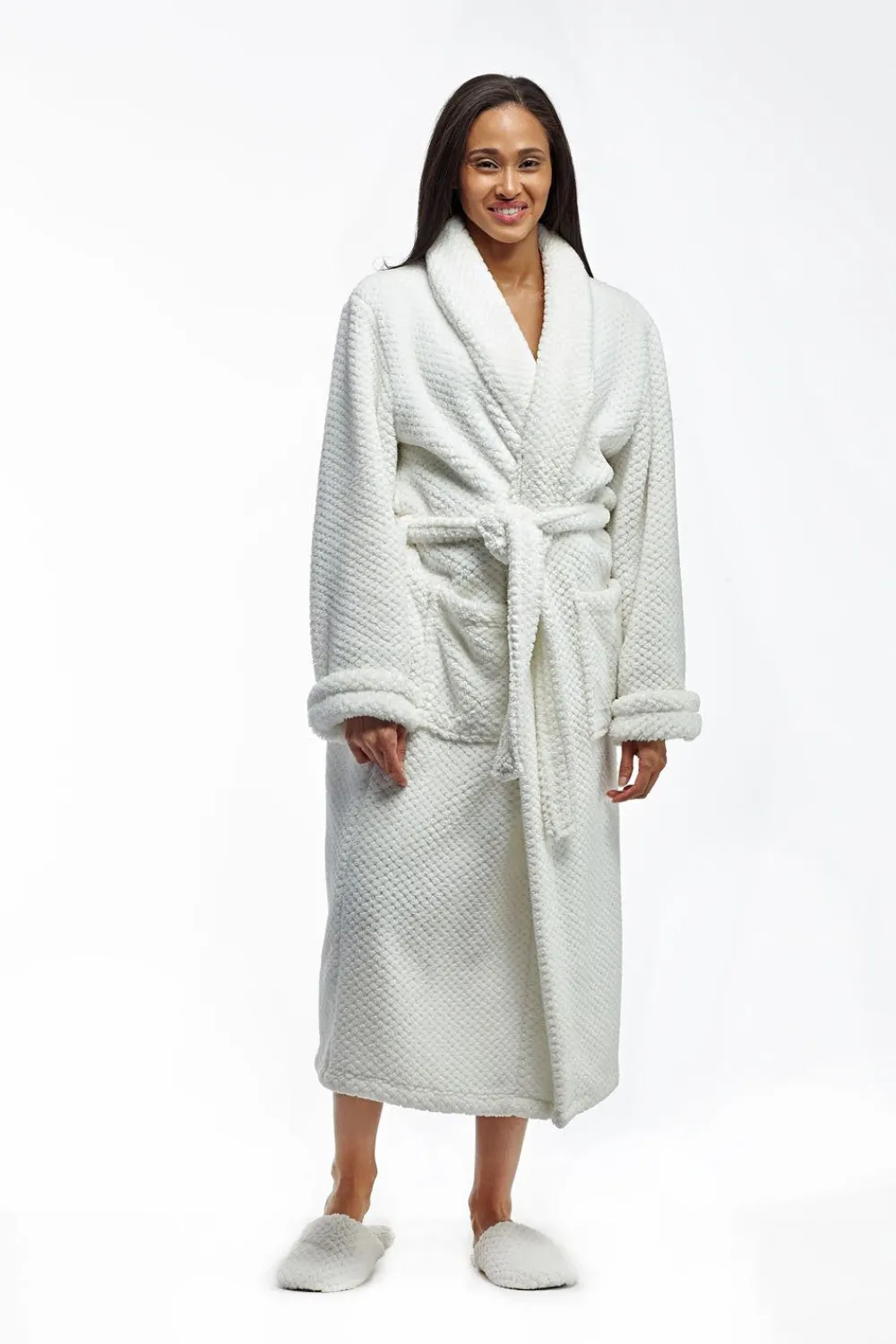 La Cera™ Albornoz De Forro Polar Texturizado De Largo Completo La Cera