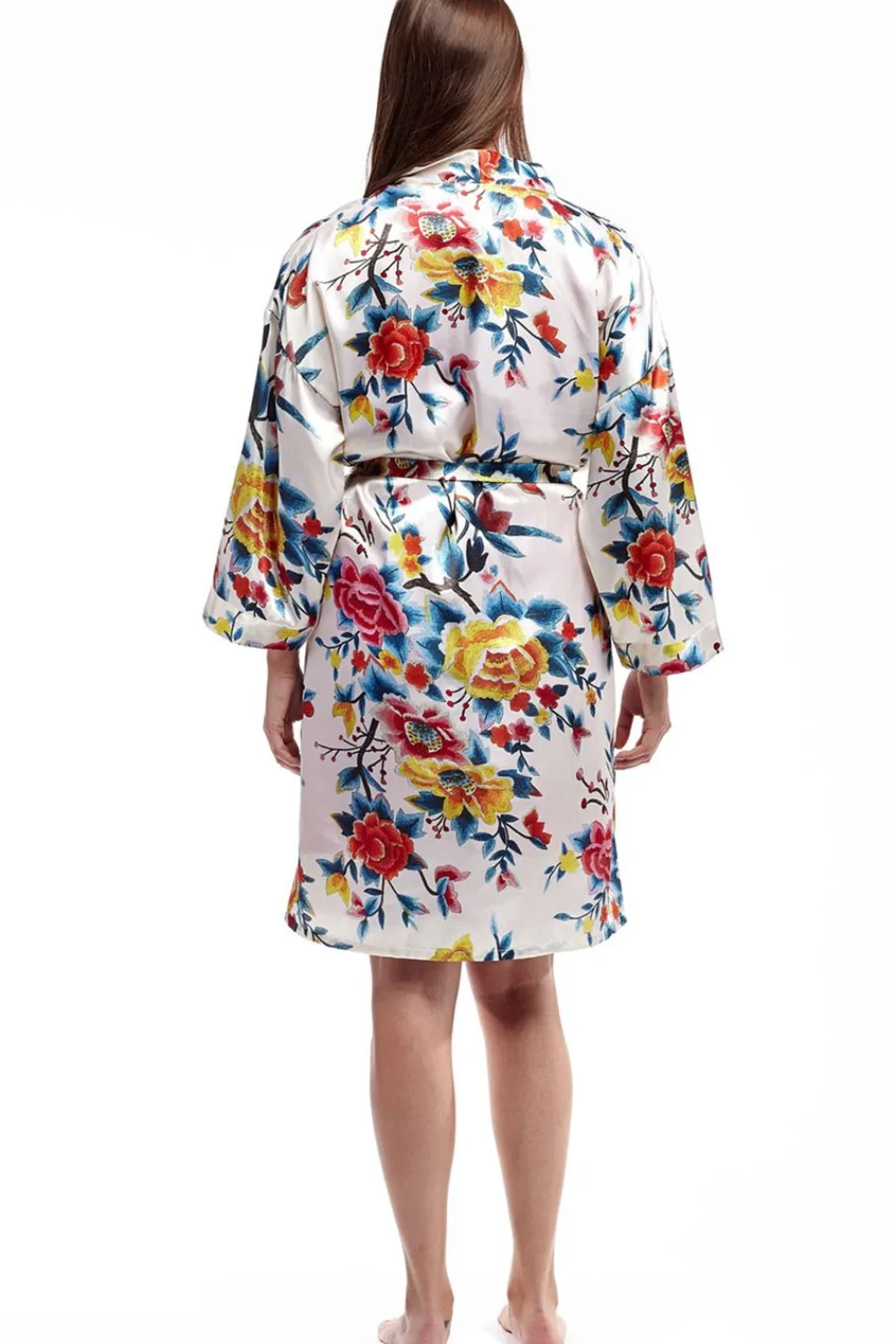 La Cera™ Bata De Saten Floral Multicolor