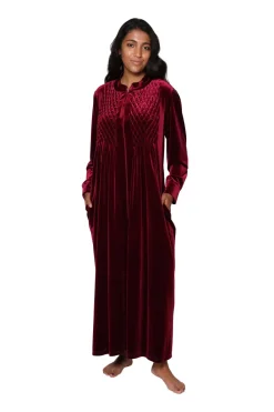 La Cera™ Bata Frontal De Terciopelo Fruncido Con Cremallera