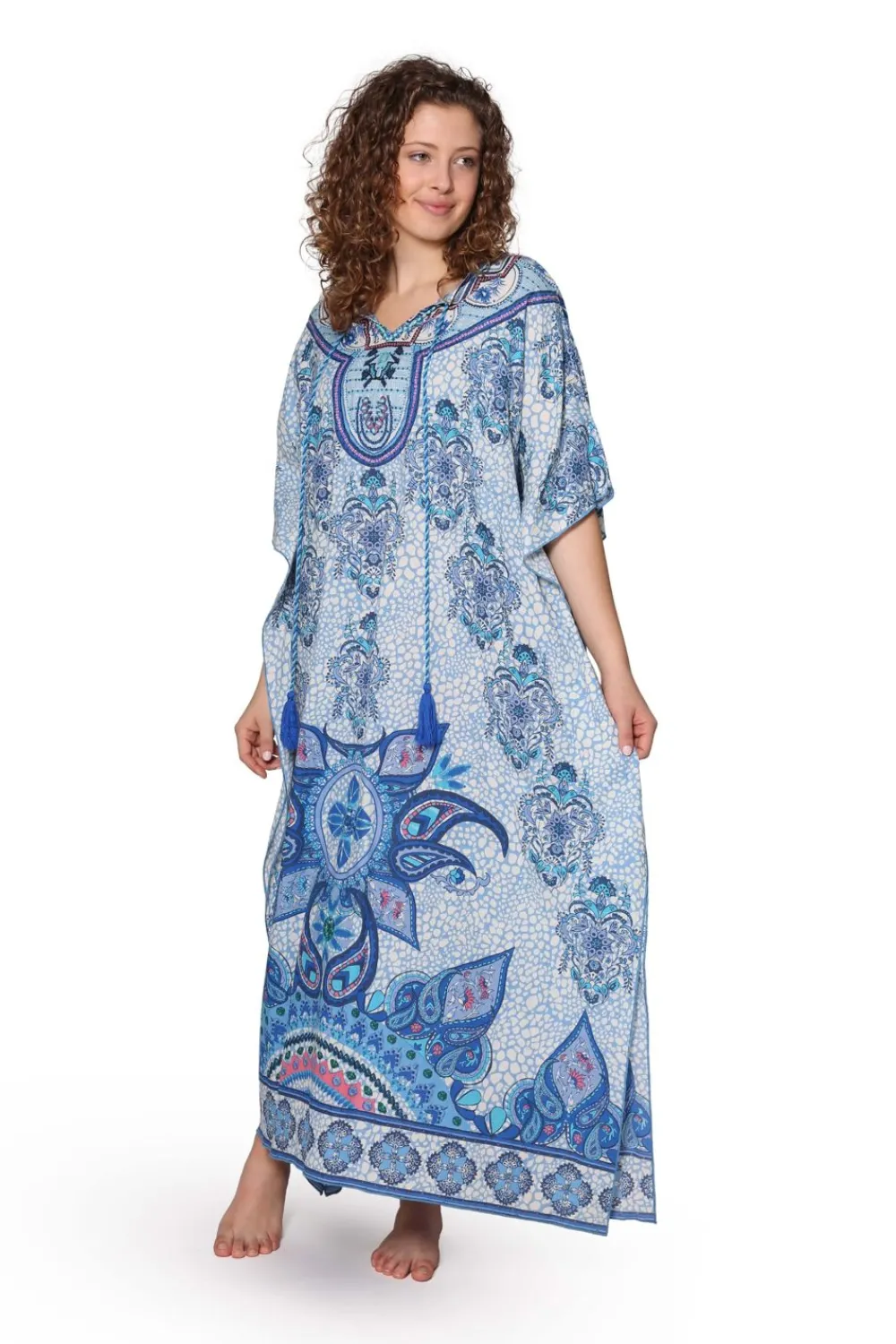 La Cera™ Caftan 100% Algodon Con Estampado De Cachemira