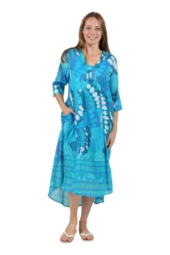 La Cera™ Caftan Estampado Alto-Bajo De Mujer La Cera Turquesa