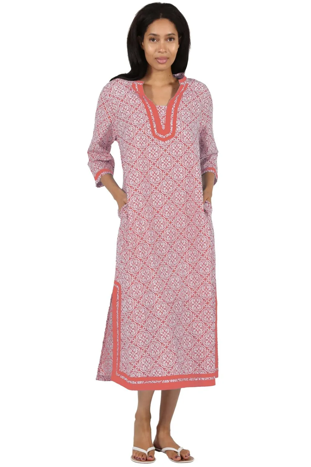 La Cera™ Caftan Estampado Geometrico 100% Algodon La Cera