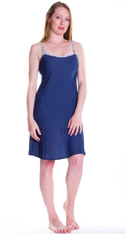 La Cera™ Camisa Azul Marino De Rayon