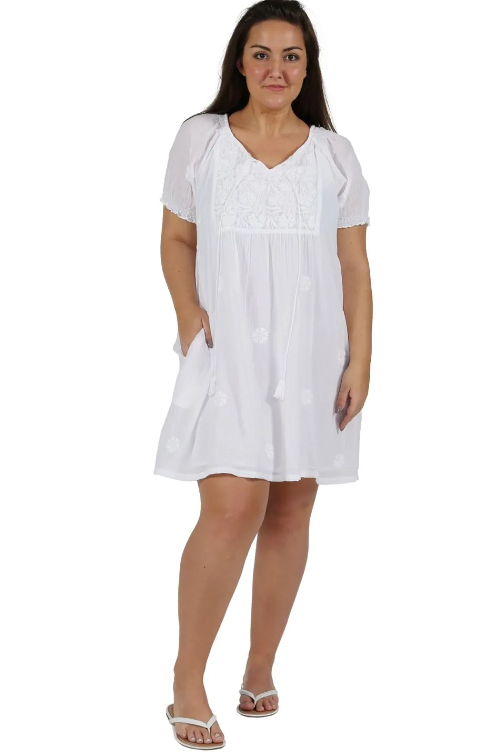 La Cera™ Camisa Bordada De Manga Corta 100% Algodon De Talla Grande