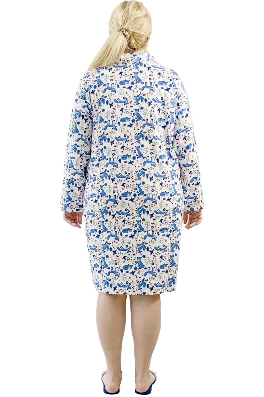 La Cera™ Camisa De Noche De Franela De Zorro Azul Talla Grande