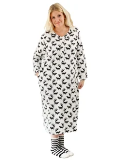 La Cera™ Camisa De Noche Henley De Franela Whimsical Skunk De Talla Grande