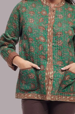 La Cera™ Chaqueta Mandarina Acolchada Color Salvia La Cera