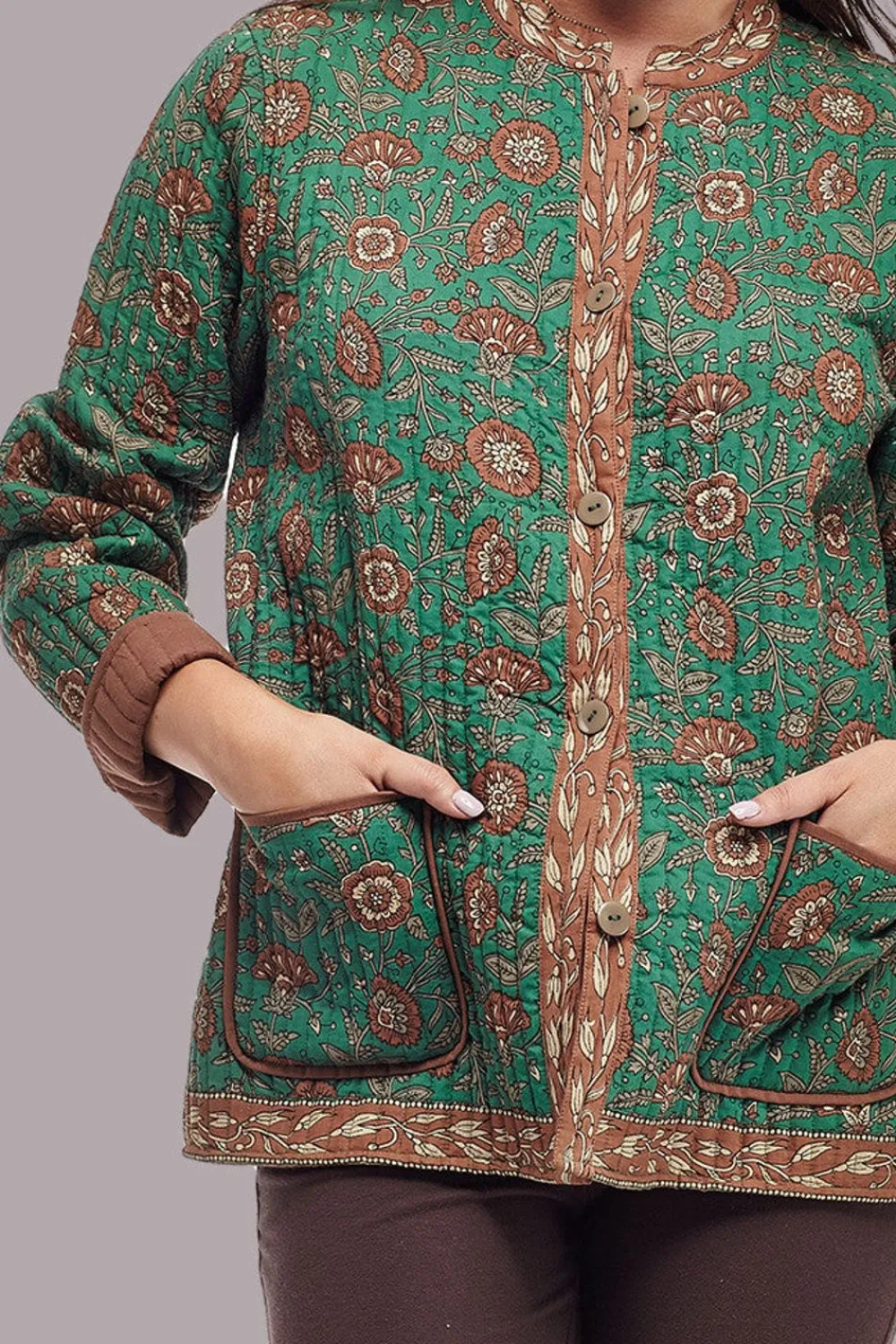 La Cera™ Chaqueta Mandarina Acolchada Color Salvia La Cera