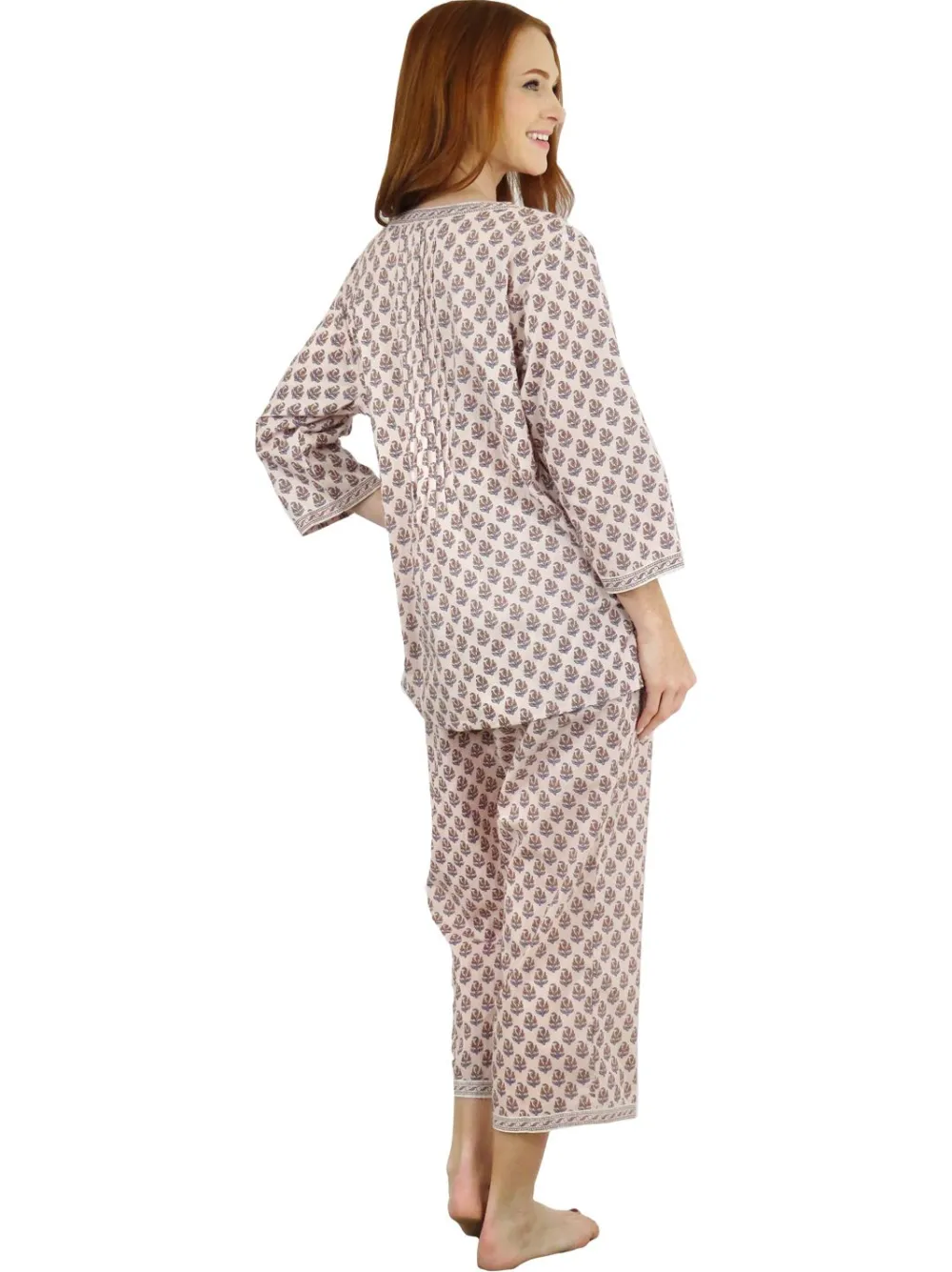 La Cera™ Conjunto De Pijama Capri Con Frente Plisado Y Manga 3/4 Floral De La C