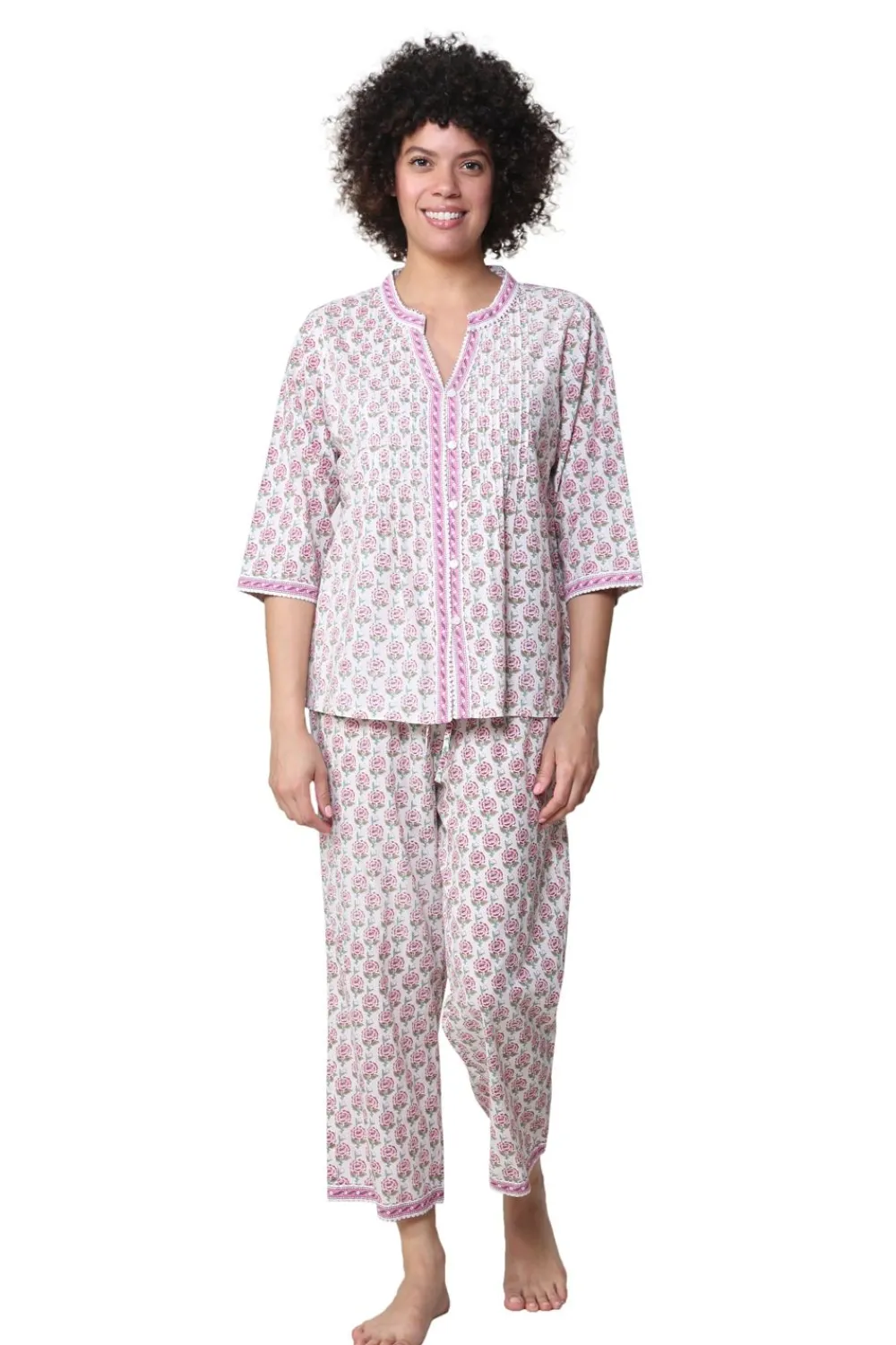 La Cera™ Conjunto De Pijama Capri Con Frente Plisado Y Manga 3/4 De La Cera