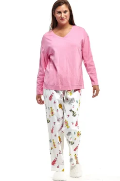 La Cera™ Conjunto De Pijama Con Estampado De Gato De Franela Rosa