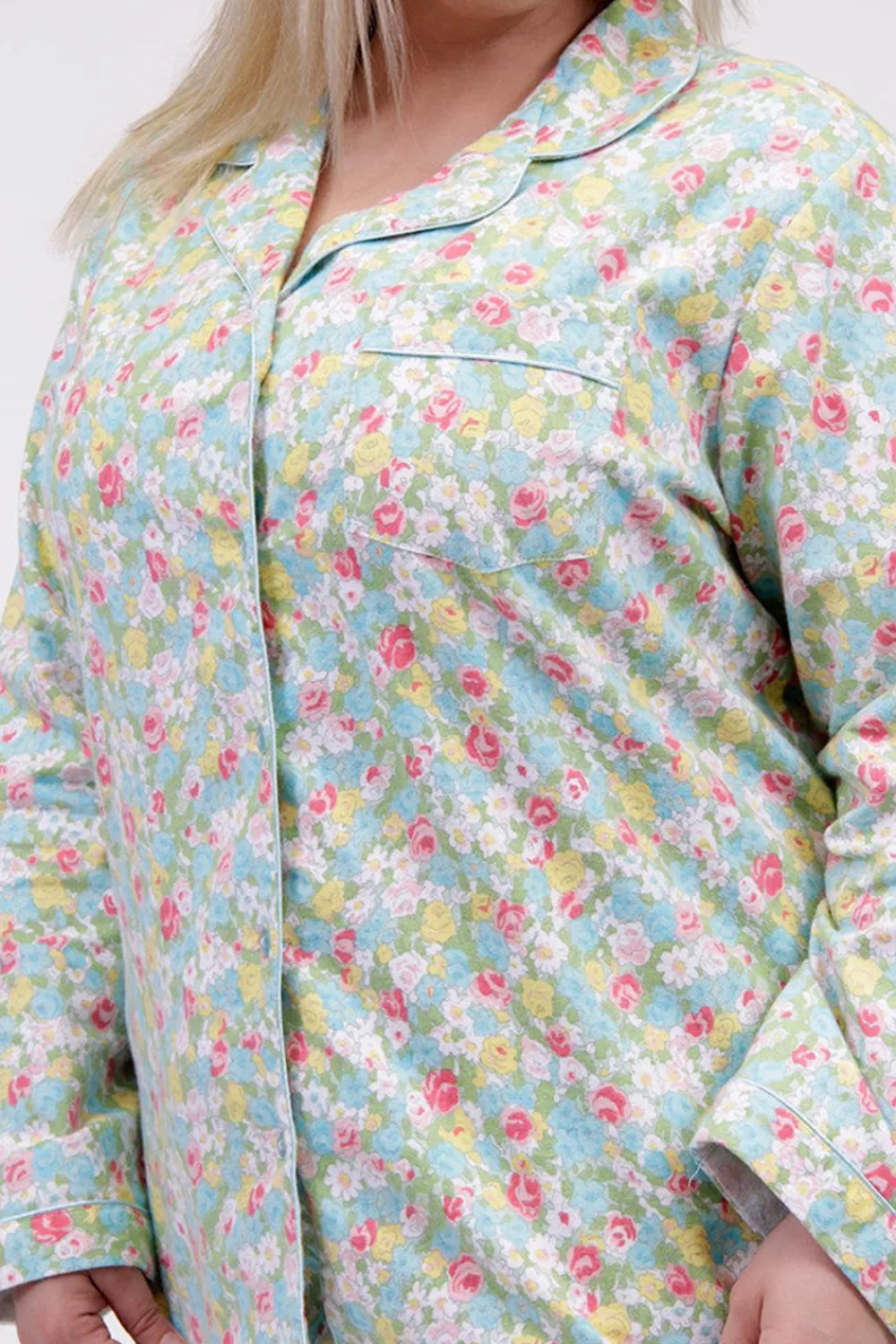 La Cera™ Conjunto De Pijama De Franela Floral De Talla Grande La Cera