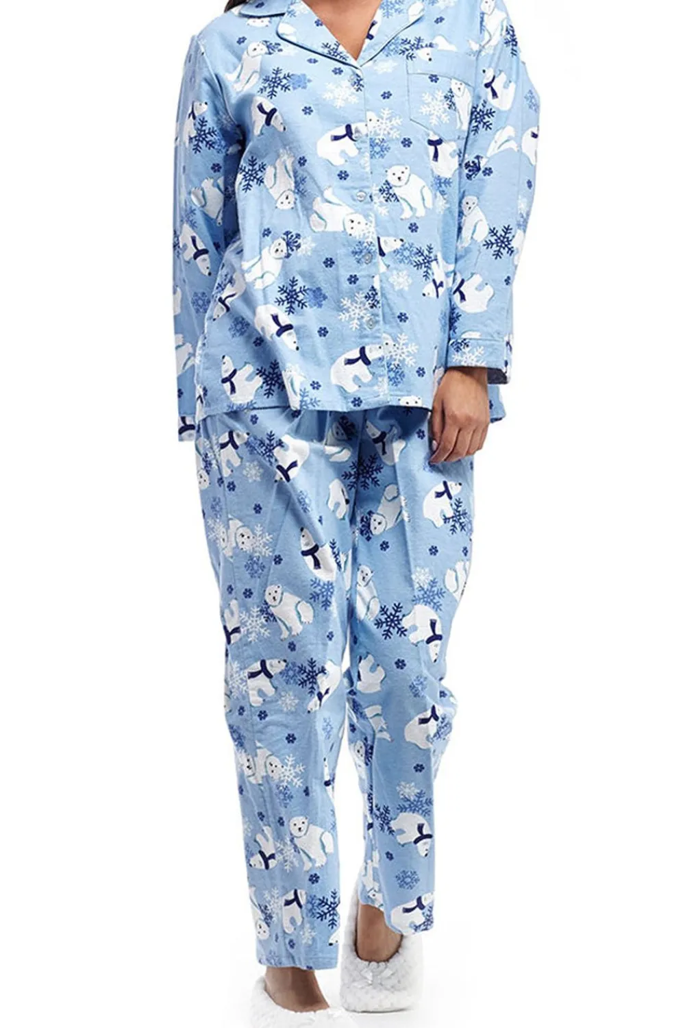 La Cera™ Conjunto De Pijama De Franela Con Oso Polar De Talla Grande