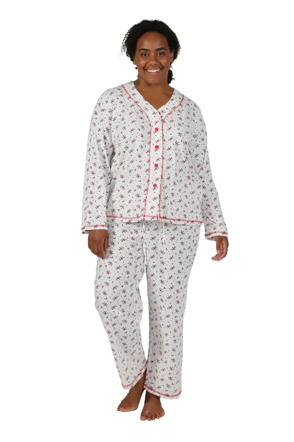La Cera™ Conjunto De Pijama De Talla Grande Con Muerdago De Manga Larga