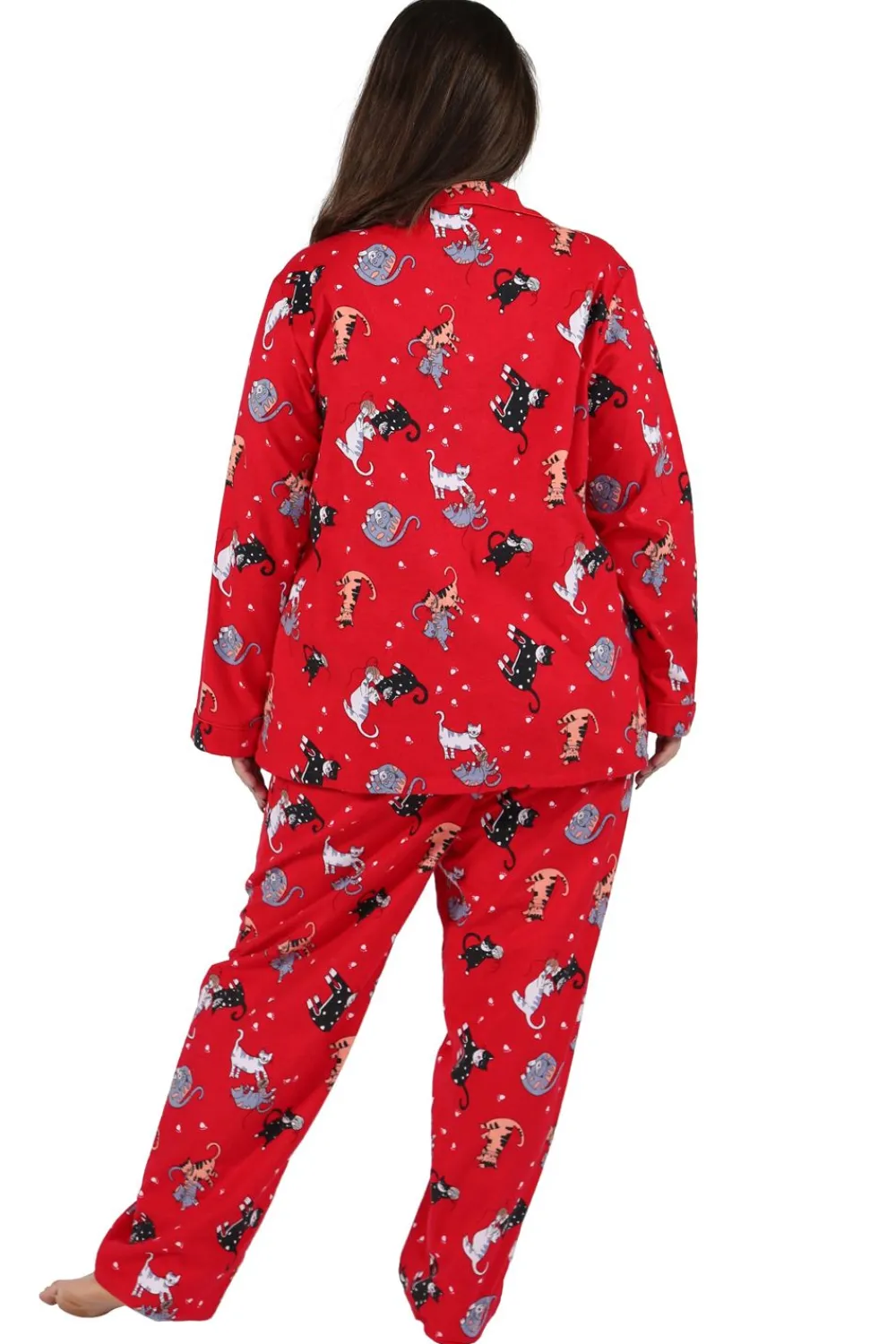 La Cera™ Conjunto De Pijama De Talla Grande Con Estampado De Gato De Franela Ro