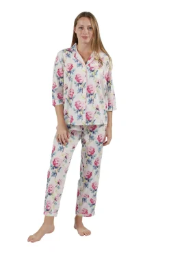 La Cera™ Conjunto De Pijama Floral De Manga 3/4 100% Algodon