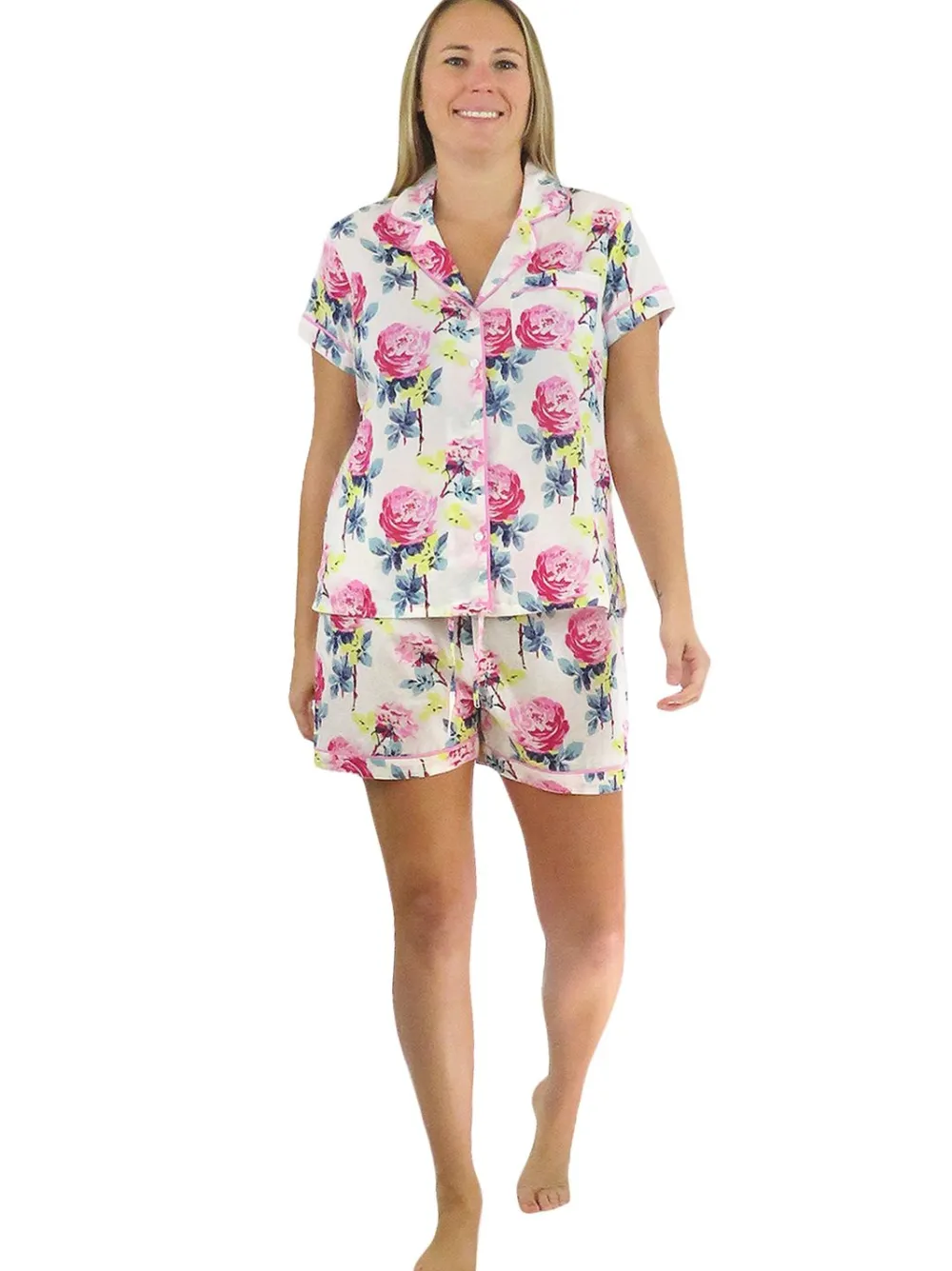 La Cera™ Conjunto De Pijama Tipo Boxer Con Estampado Floral De La Cera