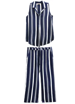 La Cera™ Conjunto Sin Mangas De Talla Grande En Azul Marino Y Blanco