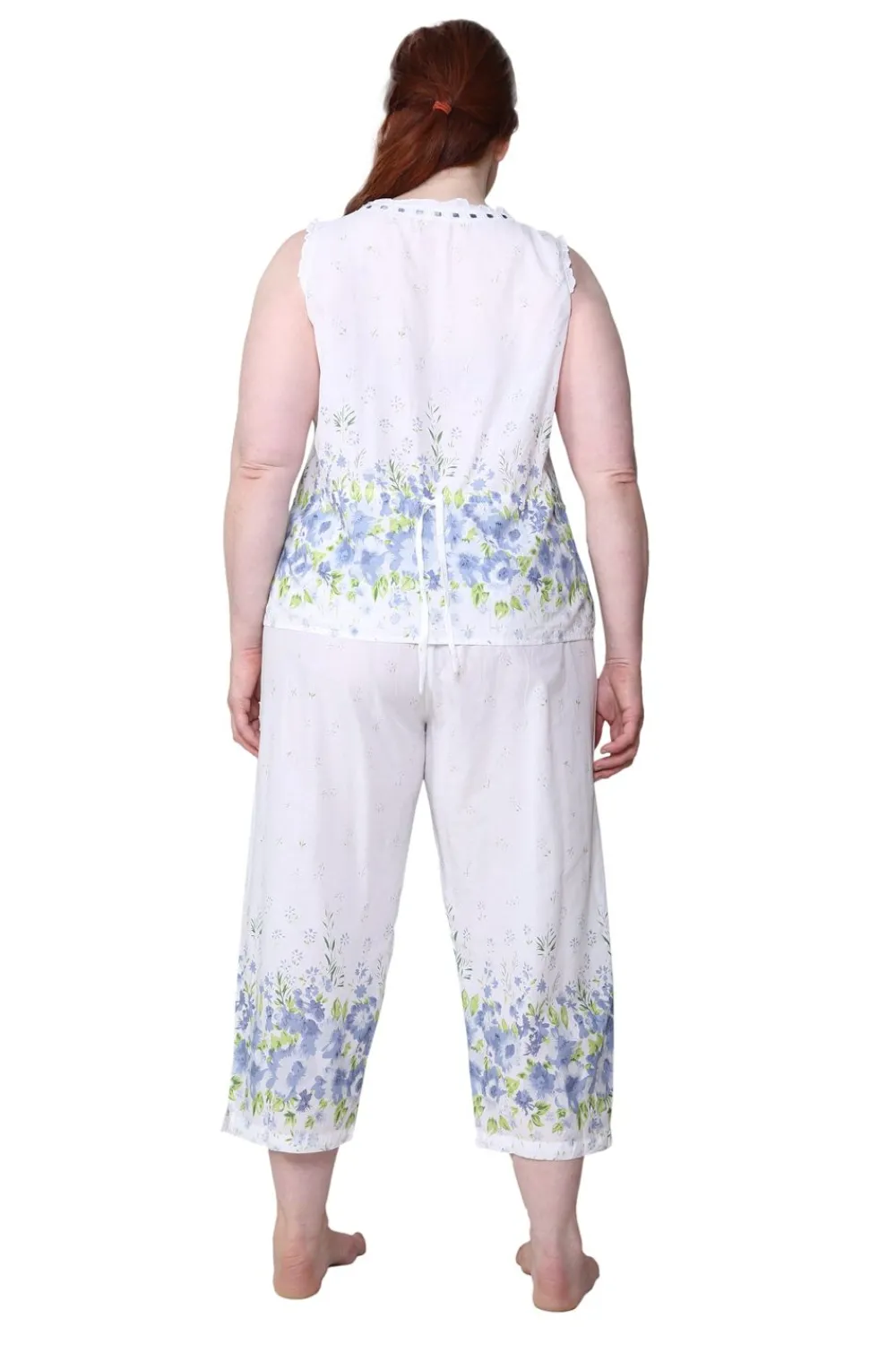 La Cera™ Estampado De Bordes Sin Mangas 100% Algodon Floral Pijamas De Talla Gr