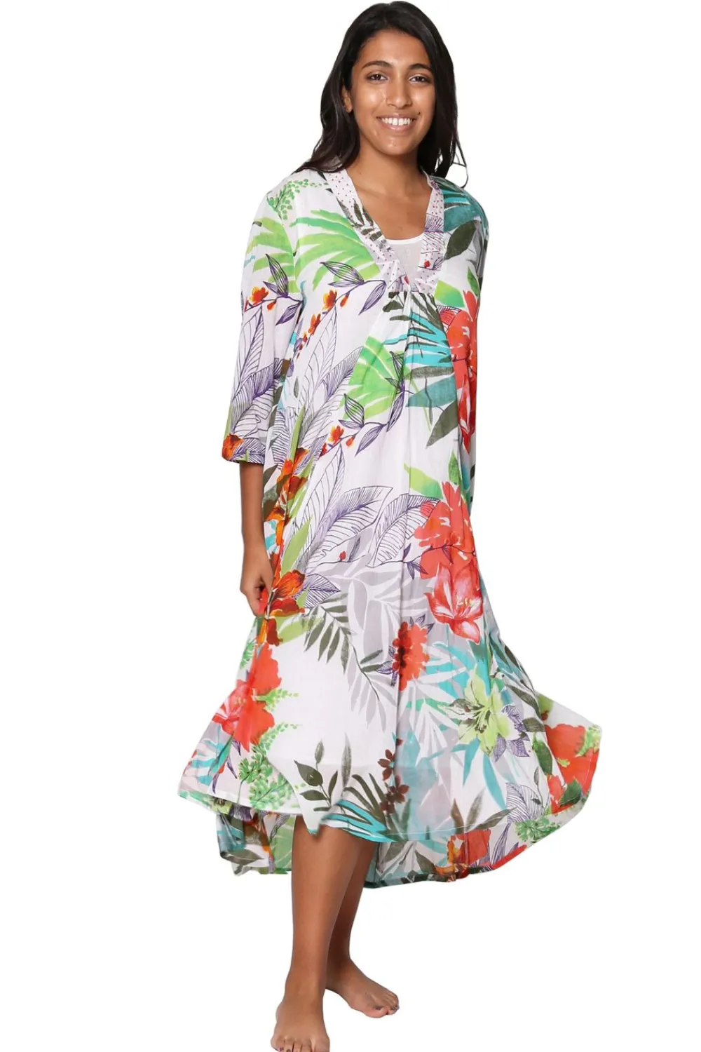 La Cera™ La Cera Caftan Estampado Alto Y Bajo Para Mujer