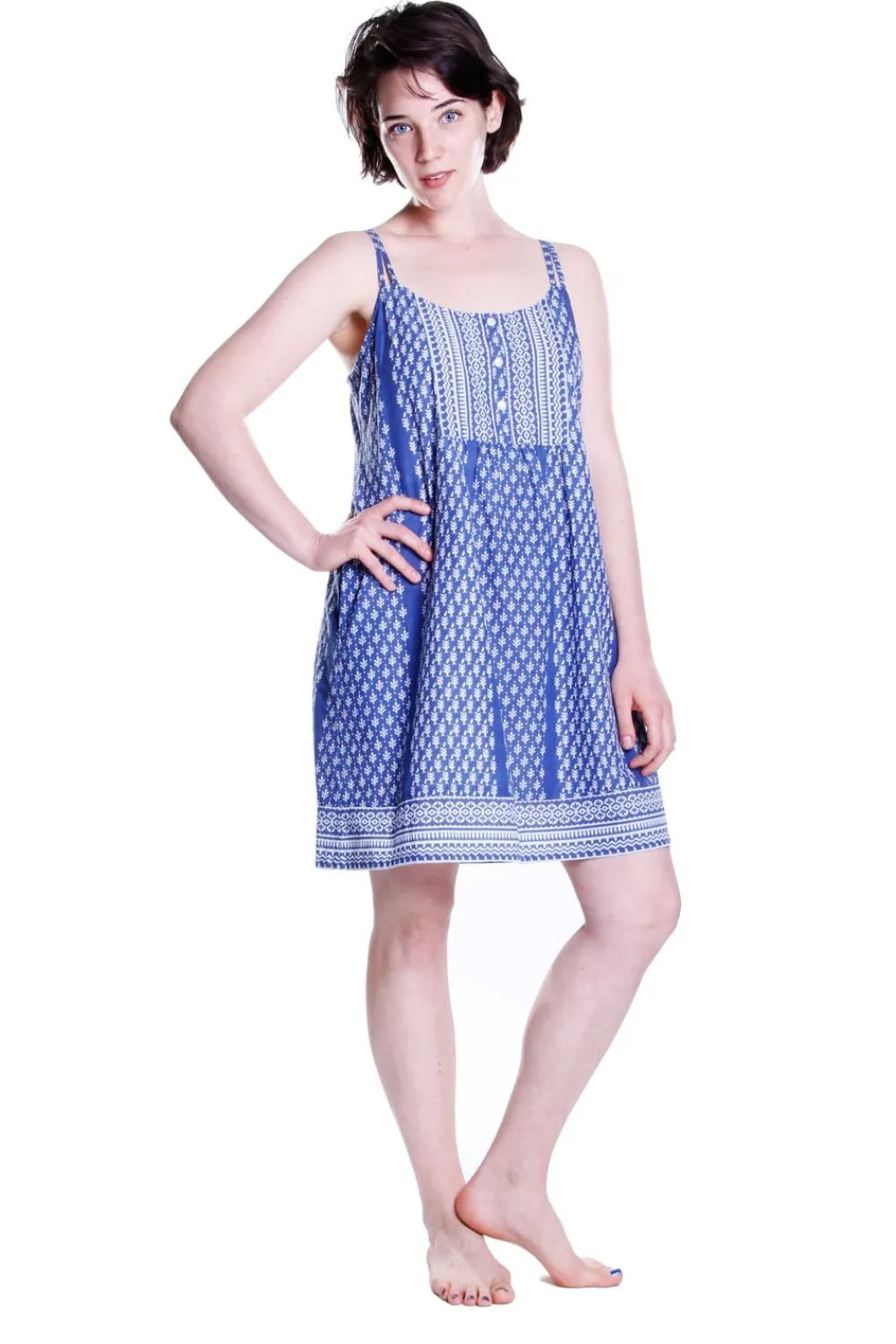La Cera™ La Cera Camison Estampado Batik Azul 100% Algodon