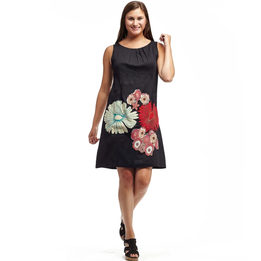La Cera™ La Cera Vestido Corto De Voile De Algodon Sin Mangas