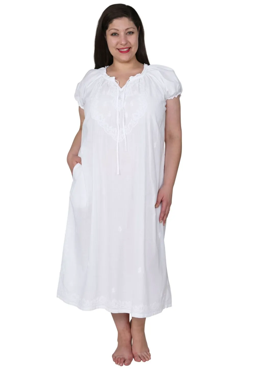 La Cera™ La Cera Vestido De Talla Grande Con Escote Campesino Y Mangas Abullona