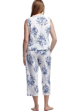 La Cera™ Pijama 100% Algodon - Estampado Floral Azul Y Blanco