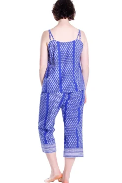 La Cera™ Pijama Capri De Algodon Con Estampado Batik Azul
