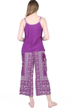 La Cera™ Pijama Capri Estampado Morado Y Blanco Rayon La Cera