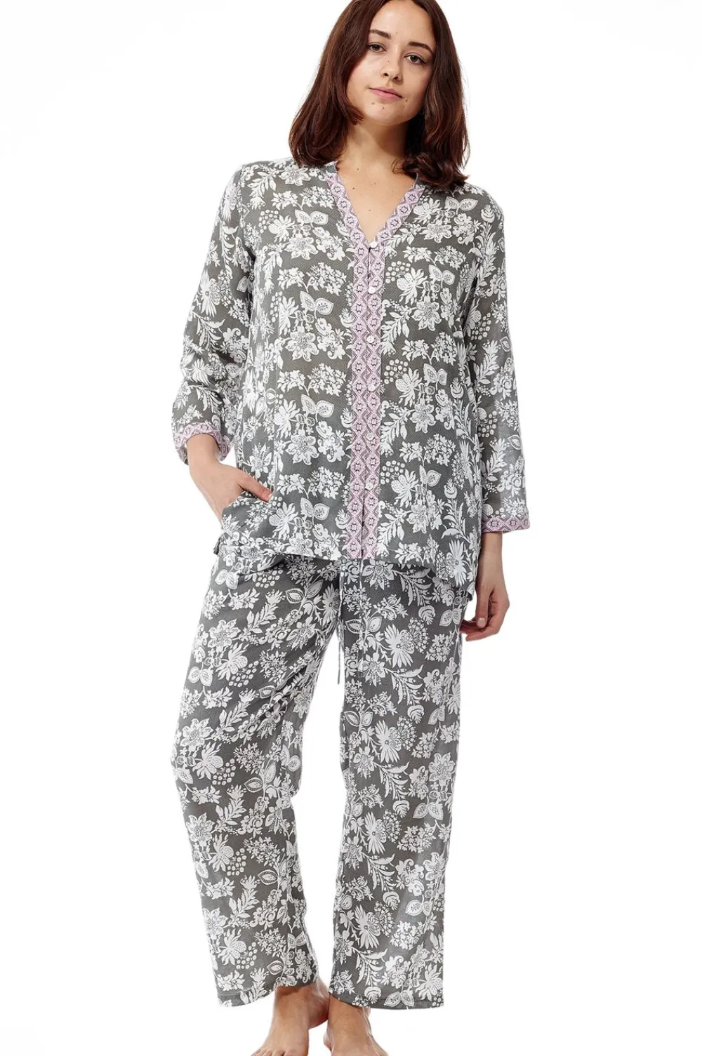 La Cera™ Pijama De Rayon Con Estampado Floral Salvia