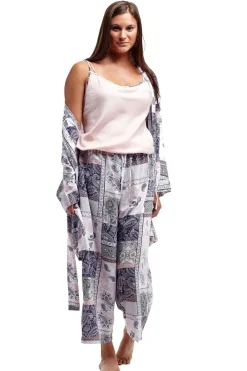 La Cera™ Pijama Estampado De Rayon Azul Marino Y