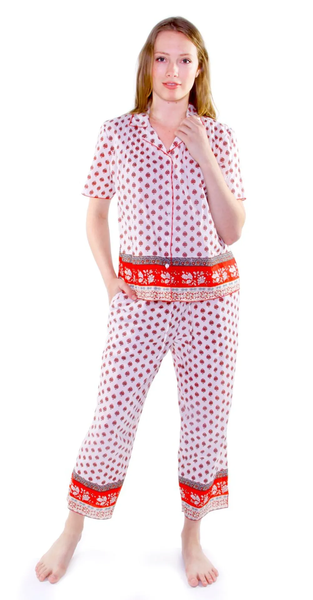 La Cera™ Pijama Rojo Y Blanco 100% Algodon.
