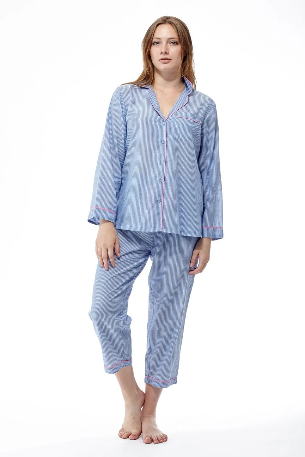 La Cera™ Pijamas De Talla Grande De Rayas Azules