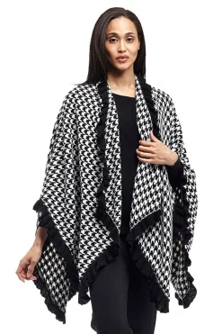 La Cera™ Poncho Tipo Chal Con Abertura Y Pata De Gallo De La Cera