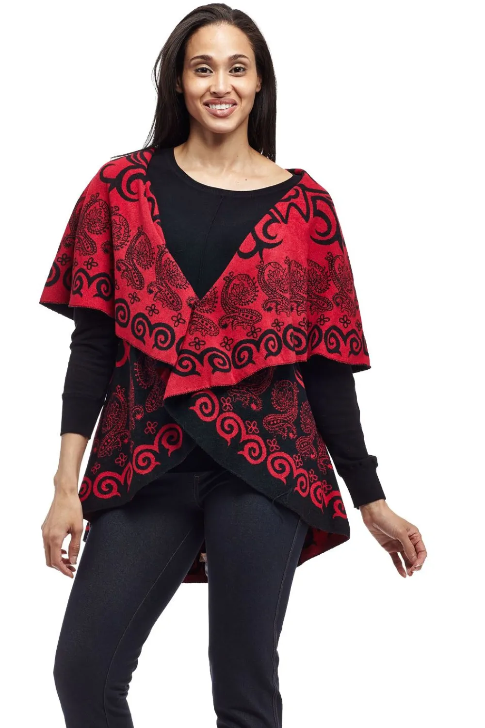 La Cera™ Poncho Tipo Chal Con Estampado De Remolinos De La Cera