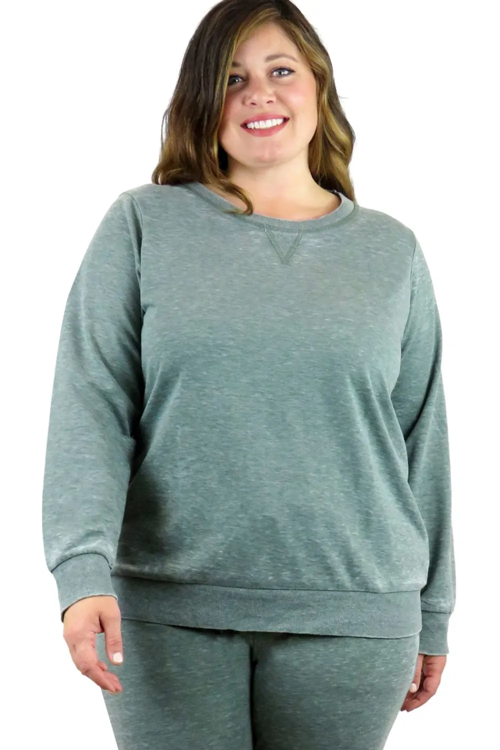 La Cera™ Sudadera De Rizo Frances Con Cuello Redondo Jaspeado De Talla Grande