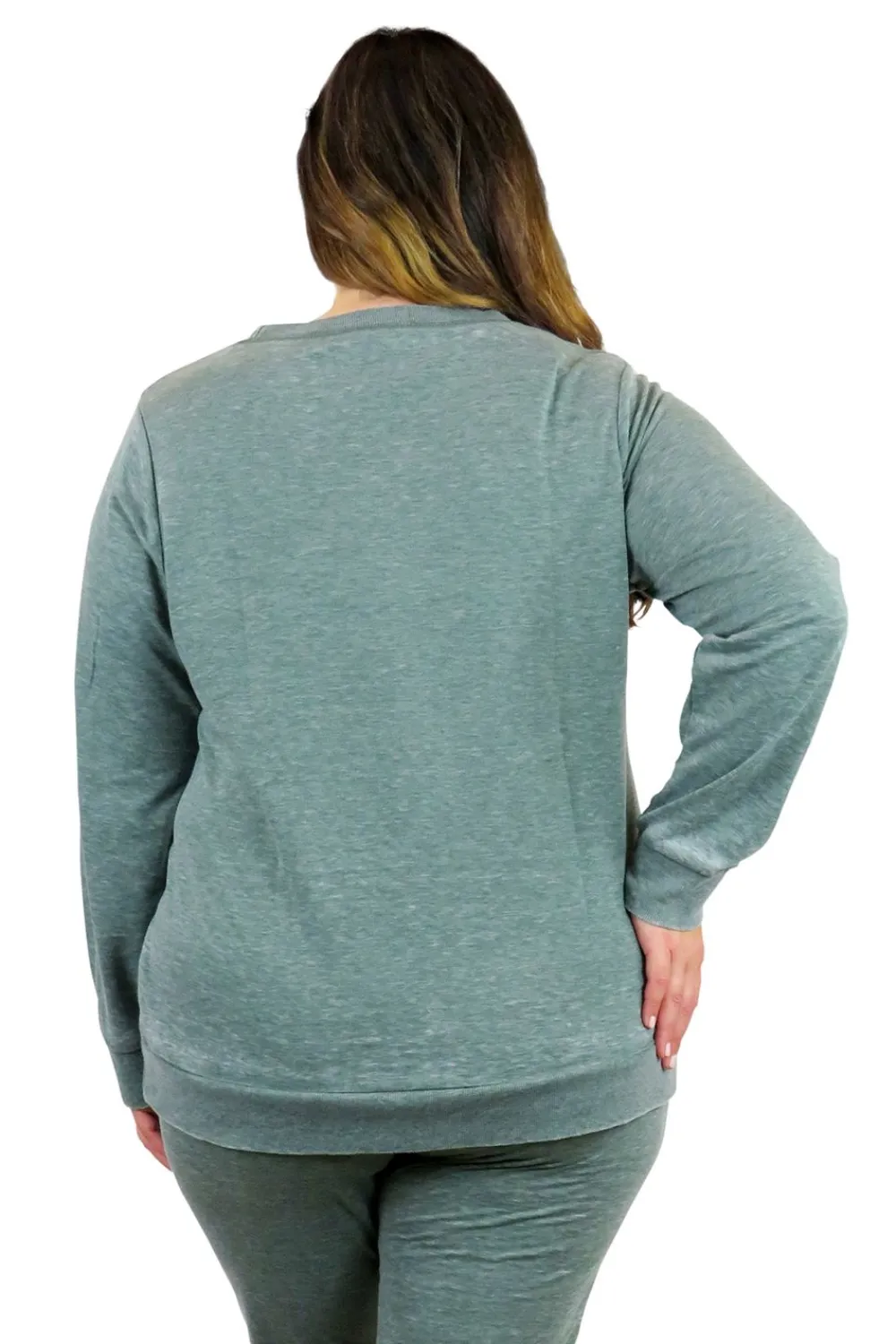 La Cera™ Sudadera De Rizo Frances Con Cuello Redondo Jaspeado De Talla Grande