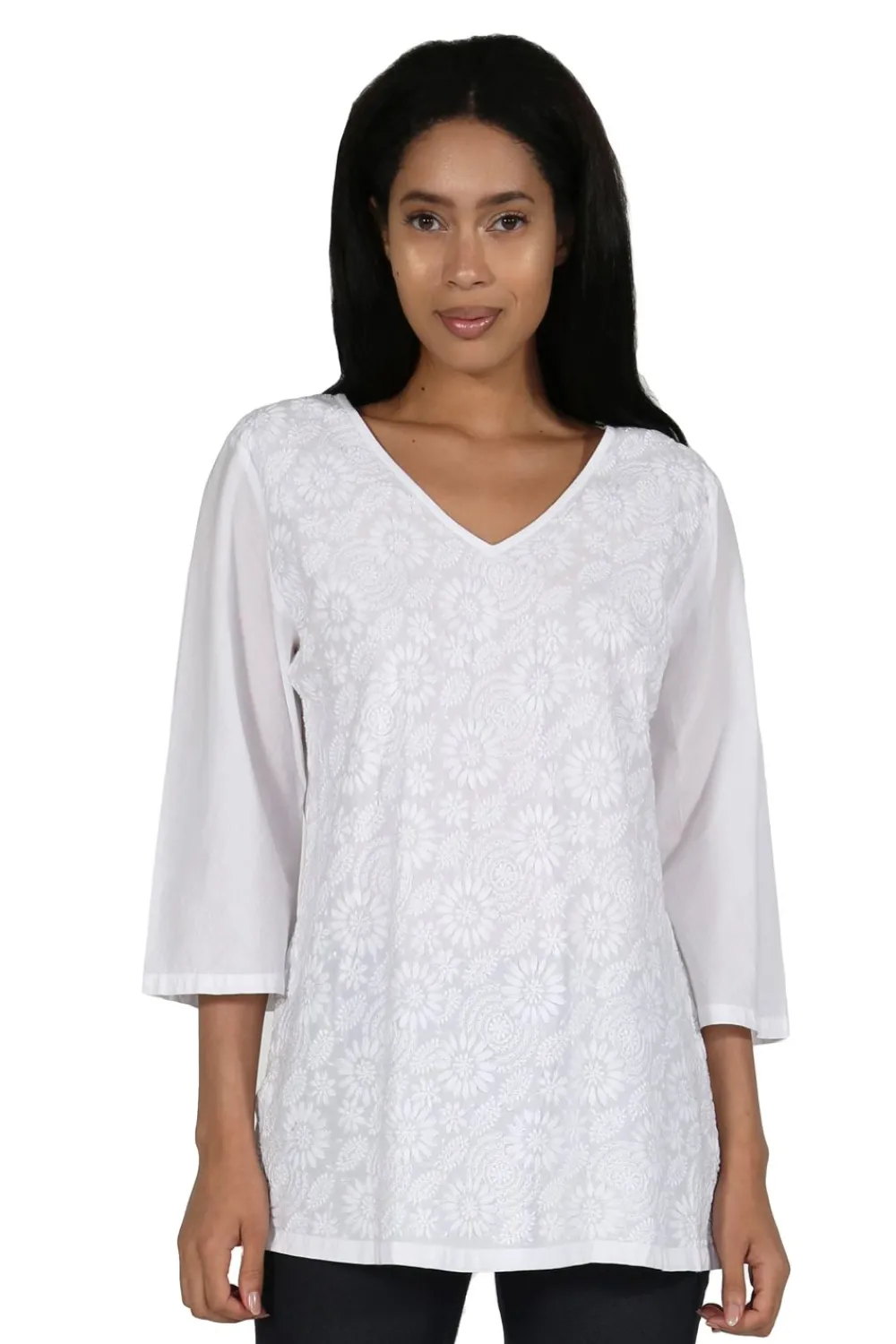 La Cera™ Top Bordado Con Print De Flores Blanco