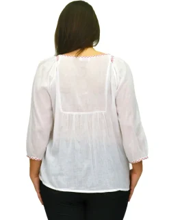 La Cera™ Top Campesino Bordado Talla Grande La Cera