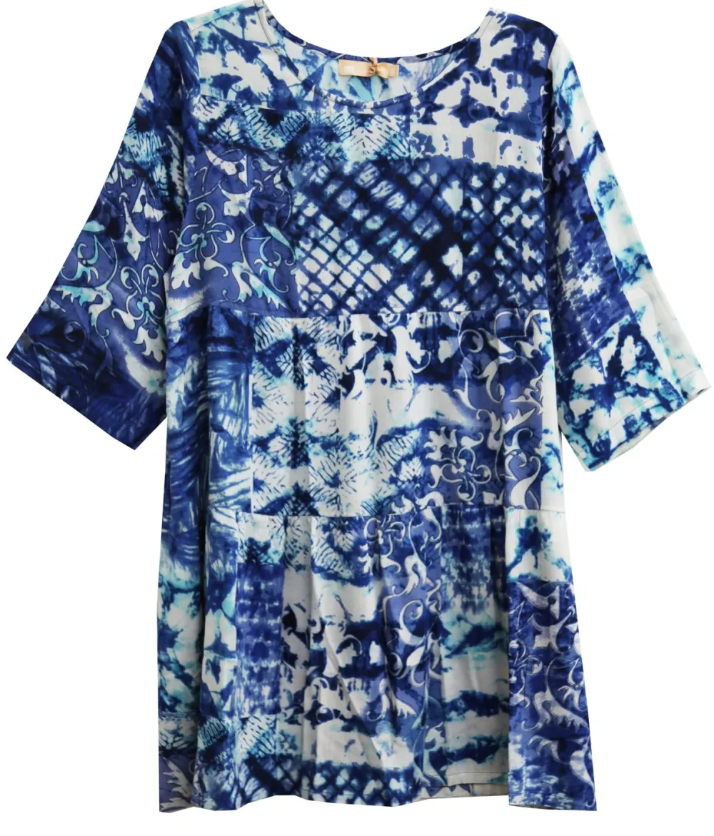La Cera™ Top Con Vuelo Y Estampado De Batik Escalonado - Tallas Grandes