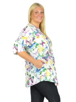 La Cera™ Top De Algodon Con Estampado De Mariposas En El Frente Plisado - Talla