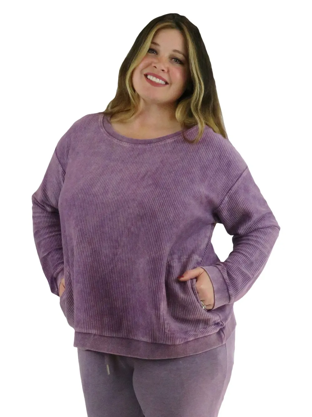 La Cera™ Top De Manga Larga De Punto Acanalado Otomano - Talla Grande