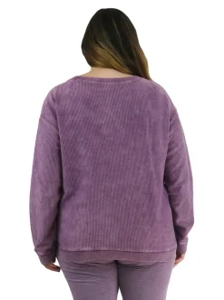 La Cera™ Top De Manga Larga De Punto Acanalado Otomano - Talla Grande