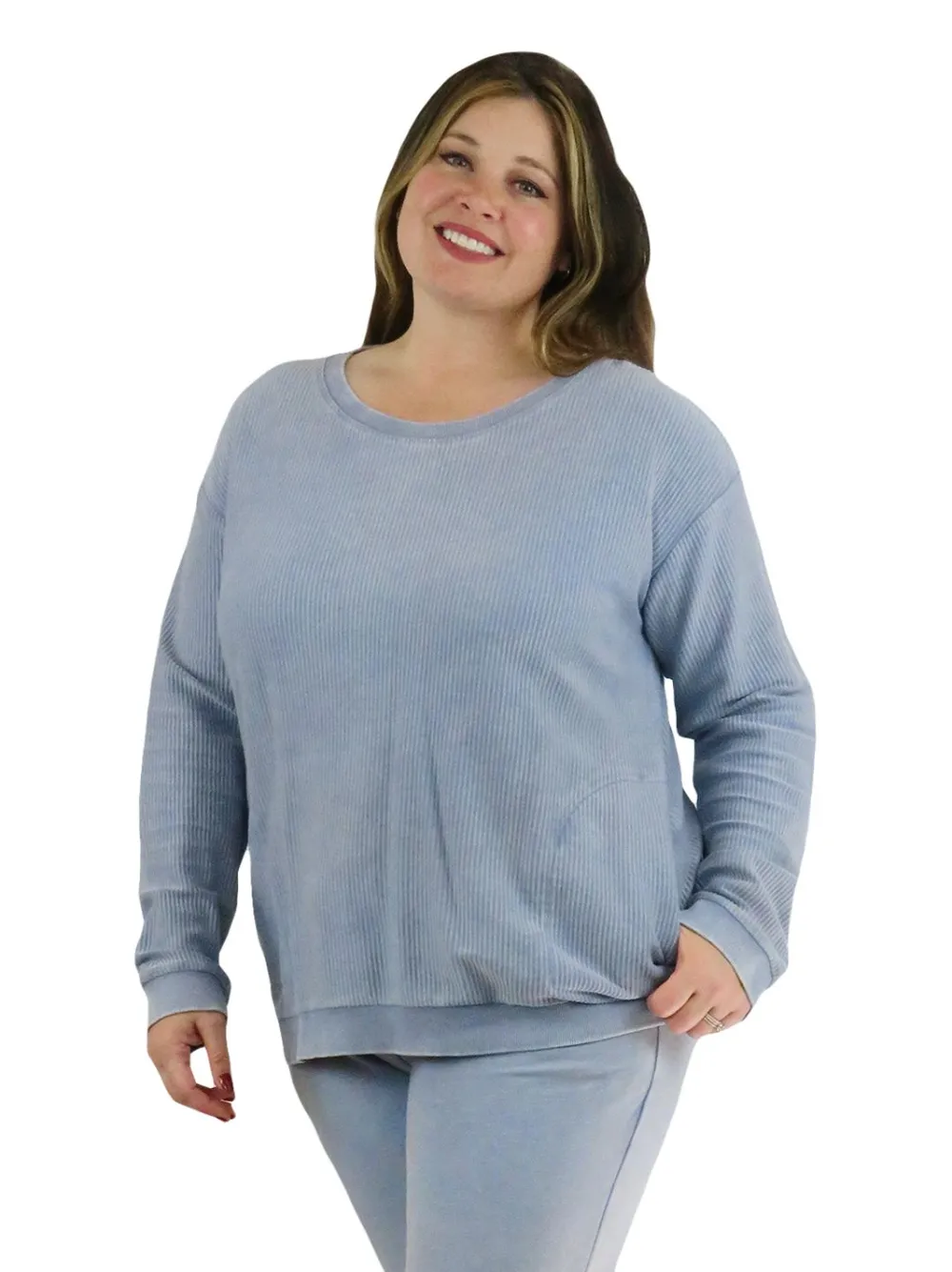 La Cera™ Top De Manga Larga De Punto Acanalado Otomano - Talla Grande