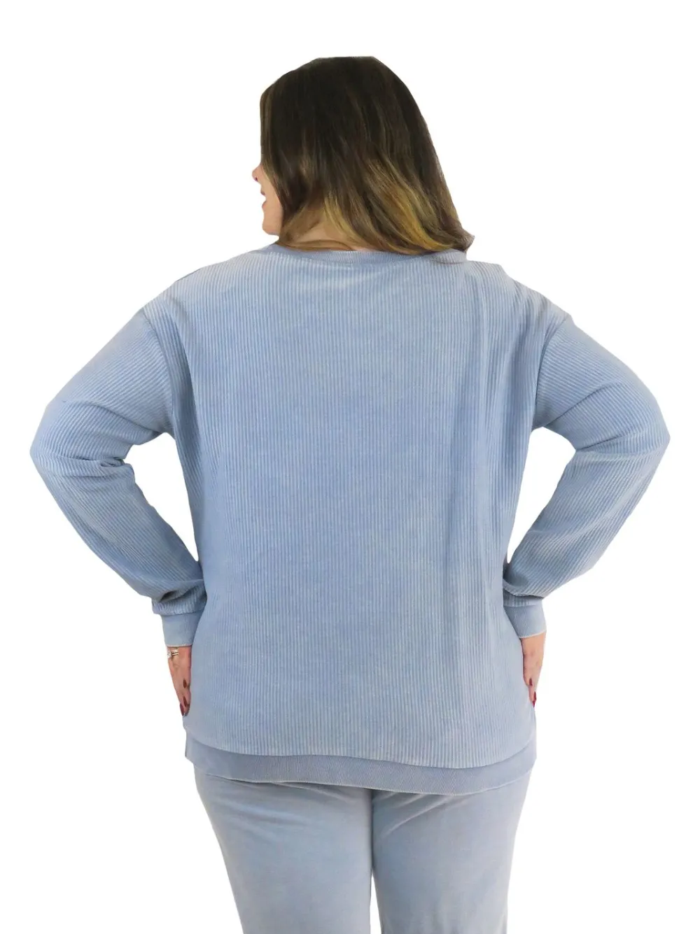 La Cera™ Top De Manga Larga De Punto Acanalado Otomano - Talla Grande
