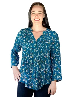 La Cera™ Top De Rayon Estampado Con Frente Plisado