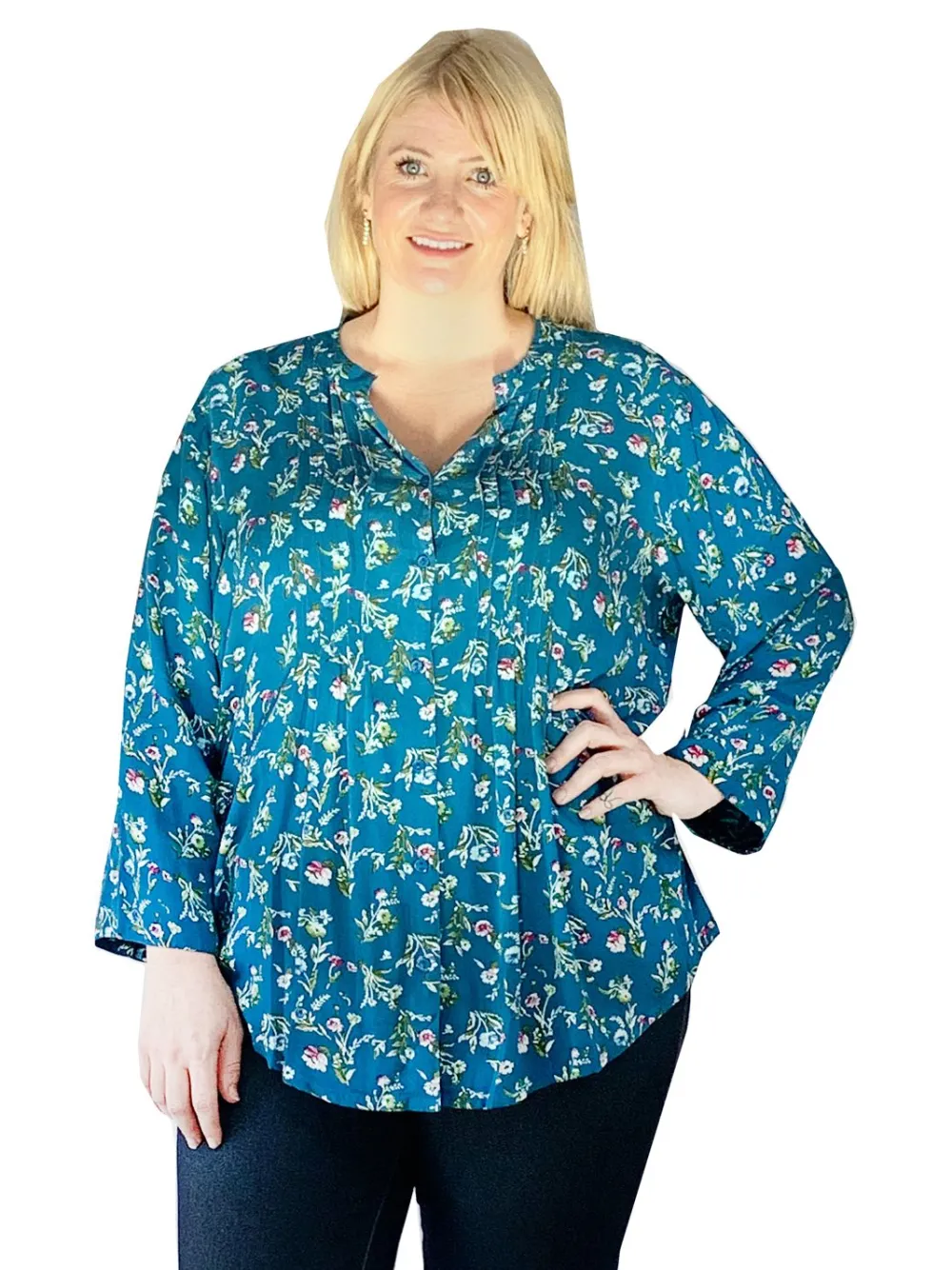La Cera™ Top De Rayon Estampado Con Frente Plisado - Tallas Grandes