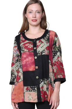 La Cera™ Top Patchwork Negro Y Rojo La Cera