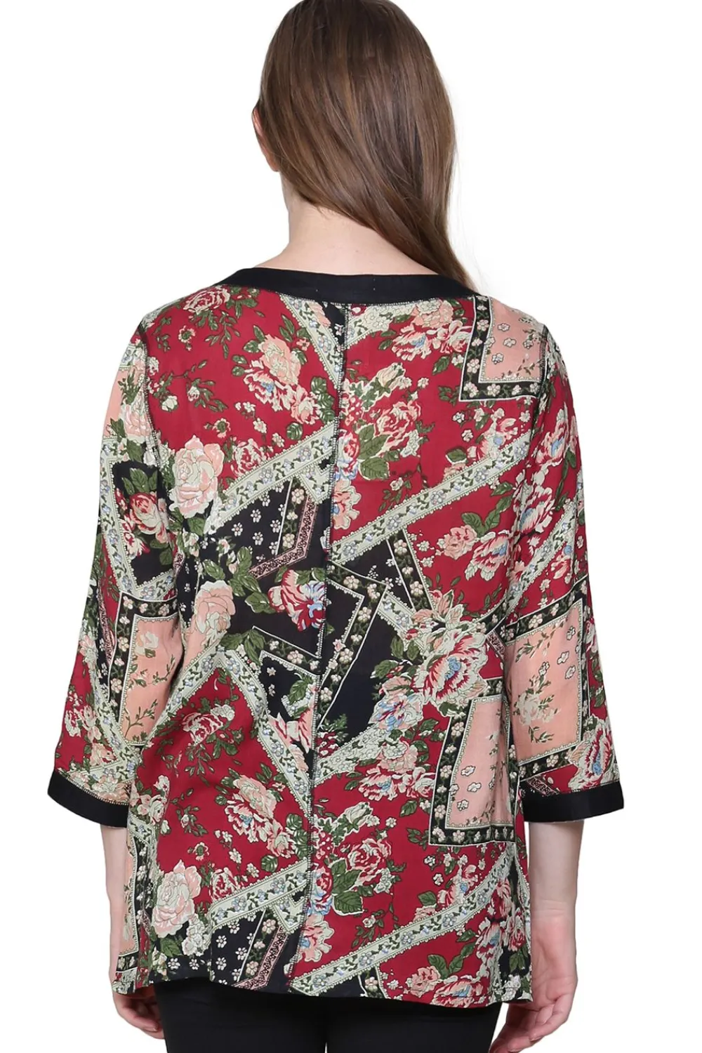 La Cera™ Top Patchwork Negro Y Rojo La Cera